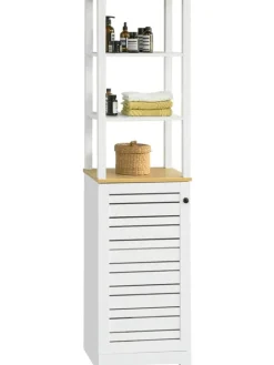 SoBuy Badezimmermöbel<Badezimmer-Hochschrank in Weiß und Natur - (B)40 x (H)160 x (T)40cm