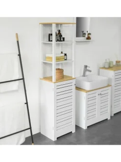 SoBuy Badezimmermöbel<Badezimmer-Hochschrank in Weiß und Natur - (B)40 x (H)160 x (T)40cm