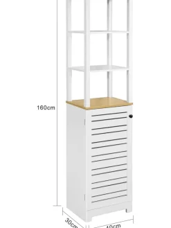 SoBuy Badezimmermöbel<Badezimmer-Hochschrank in Weiß und Natur - (B)40 x (H)160 x (T)40cm