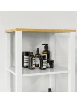 SoBuy Badezimmermöbel<Badezimmer-Hochschrank in Weiß und Natur - (B)40 x (H)160 x (T)40cm