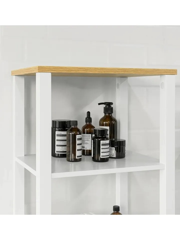 SoBuy Badezimmermöbel<Badezimmer-Hochschrank in Weiß und Natur - (B)40 x (H)160 x (T)40cm