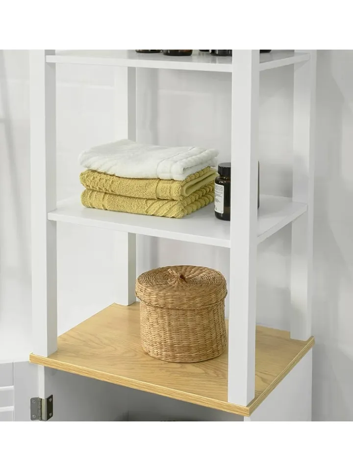SoBuy Badezimmermöbel<Badezimmer-Hochschrank in Weiß und Natur - (B)40 x (H)160 x (T)40cm