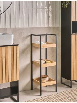 Beliani Badezimmermöbel<Badezimmerregal TAJZARA in Braun/Schwarz - (W) 30 x (H) 90 x (L) 30 cm