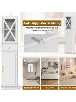 COSTWAY Badezimmermöbel<Badezimmerschrank 168 cm platzsparend schmal in Weiß