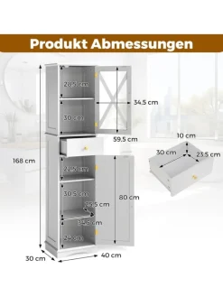 COSTWAY Badezimmermöbel<Badezimmerschrank 168 cm platzsparend schmal in Weiß