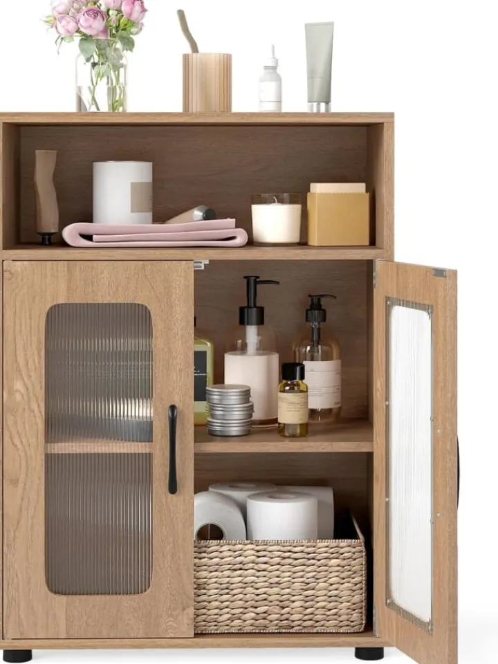 COSTWAY Badmöbel|Badezimmermöbel<Badezimmerschrank 60 x 30 x 83 cm in Hellbraun