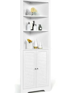 COSTWAY Badmöbel<Badezimmerschrank Ecke in Weiß