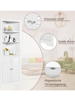 COSTWAY Badmöbel<Badezimmerschrank Ecke in Weiß