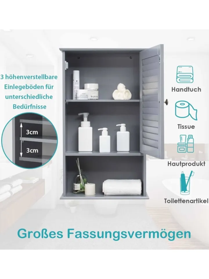 COSTWAY Badezimmermöbel<Badezimmerschrank hängend in Grau