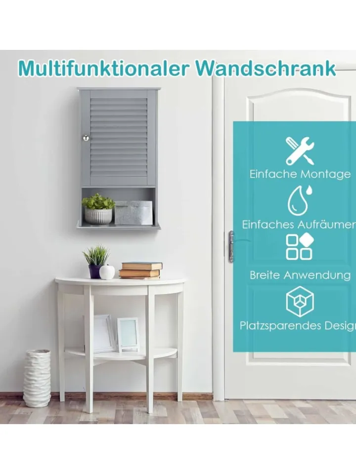 COSTWAY Badezimmermöbel<Badezimmerschrank hängend in Grau