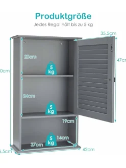COSTWAY Badezimmermöbel<Badezimmerschrank hängend in Grau