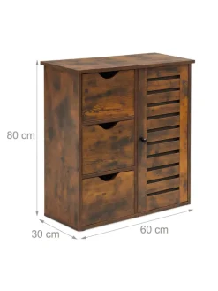 relaxdays Badmöbel<Badezimmerschrank in Braun - (B)60 x (H)80 x (T)30 cm