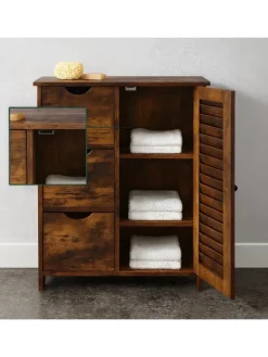 relaxdays Badmöbel<Badezimmerschrank in Braun - (B)60 x (H)80 x (T)30 cm