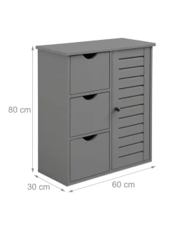 relaxdays Badezimmermöbel<Badezimmerschrank in Grau - (B)60 x (H)80 x (T)30 cm