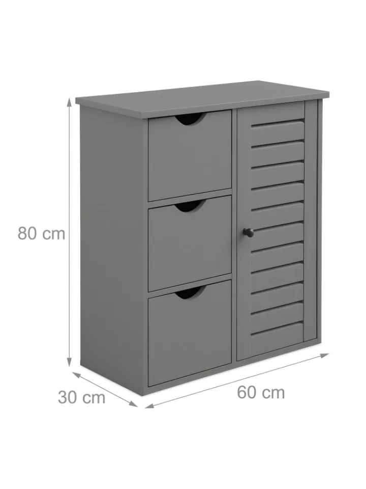 relaxdays Badezimmermöbel<Badezimmerschrank in Grau - (B)60 x (H)80 x (T)30 cm