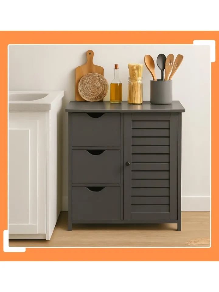 relaxdays Badezimmermöbel<Badezimmerschrank in Grau - (B)60 x (H)80 x (T)30 cm