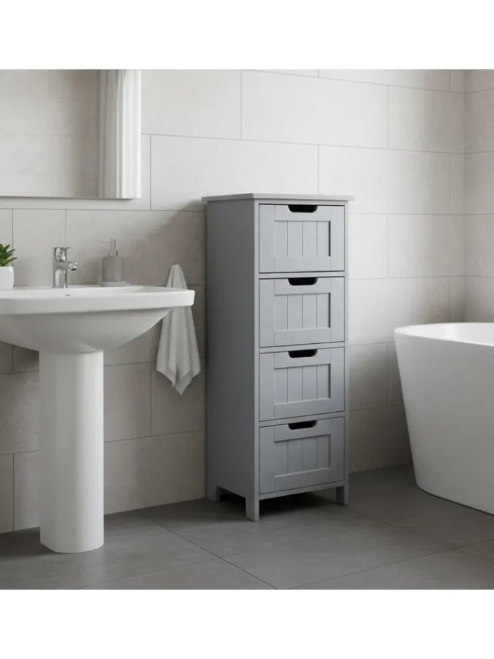 relaxdays Badmöbel|Badezimmermöbel<Badezimmerschrank in Grau - (B)30 x (H)82 x (T)30 cm