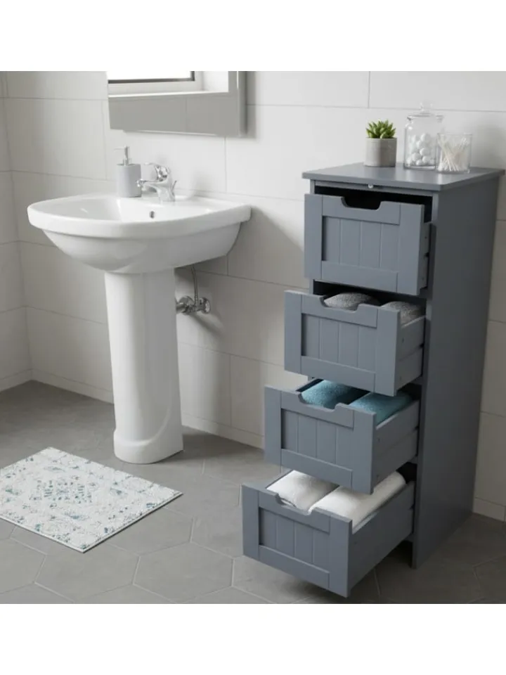 relaxdays Badmöbel|Badezimmermöbel<Badezimmerschrank in Grau - (B)30 x (H)82 x (T)30 cm