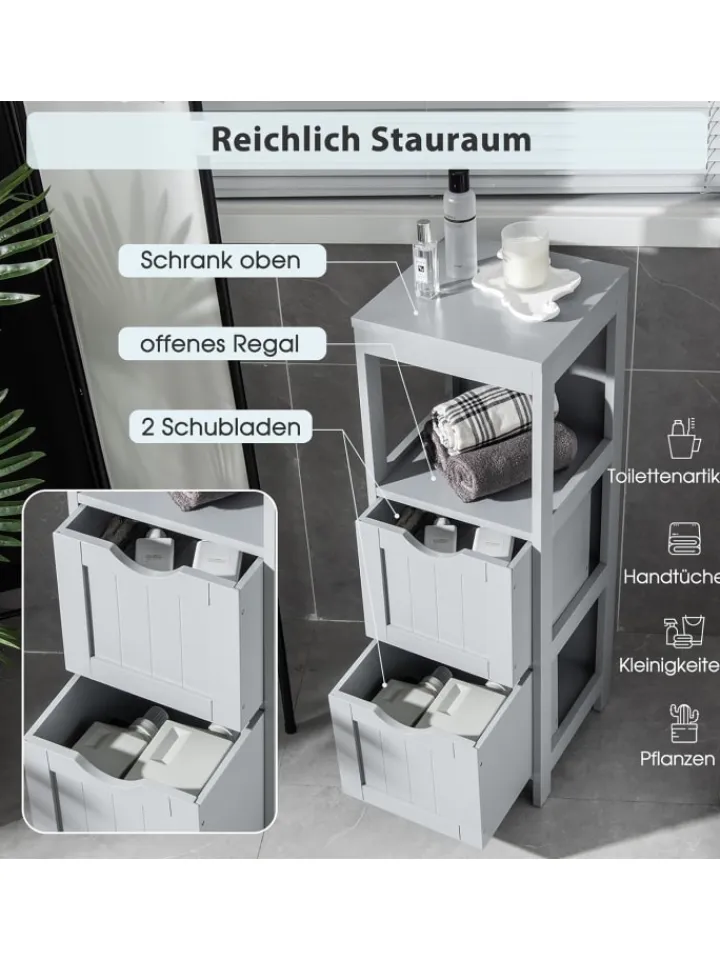 COSTWAY Badmöbel|Badezimmermöbel<Badezimmerschrank in Grau