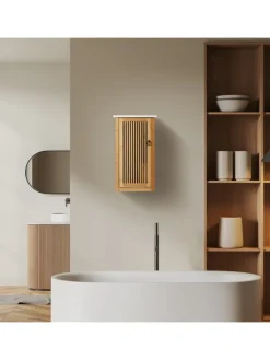 relaxdays Badmöbel<Badezimmerschrank in Natur/ Weiß - (B)34,5 x (H)60 x (T)21 cm