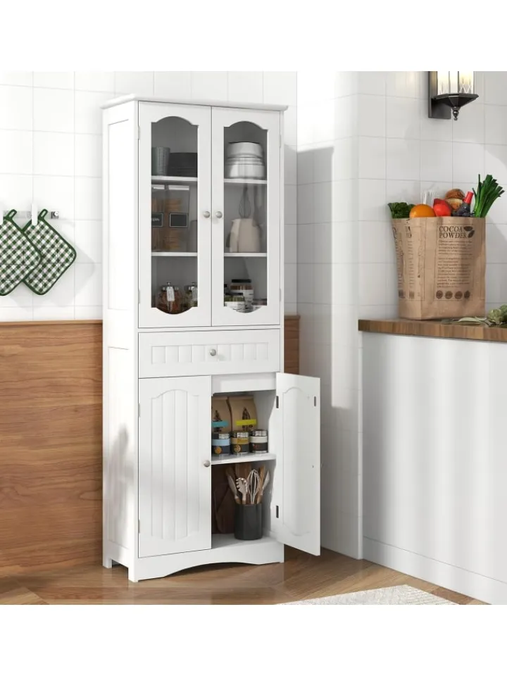 COSTWAY Badmöbel<Badezimmerschrank in Weiß