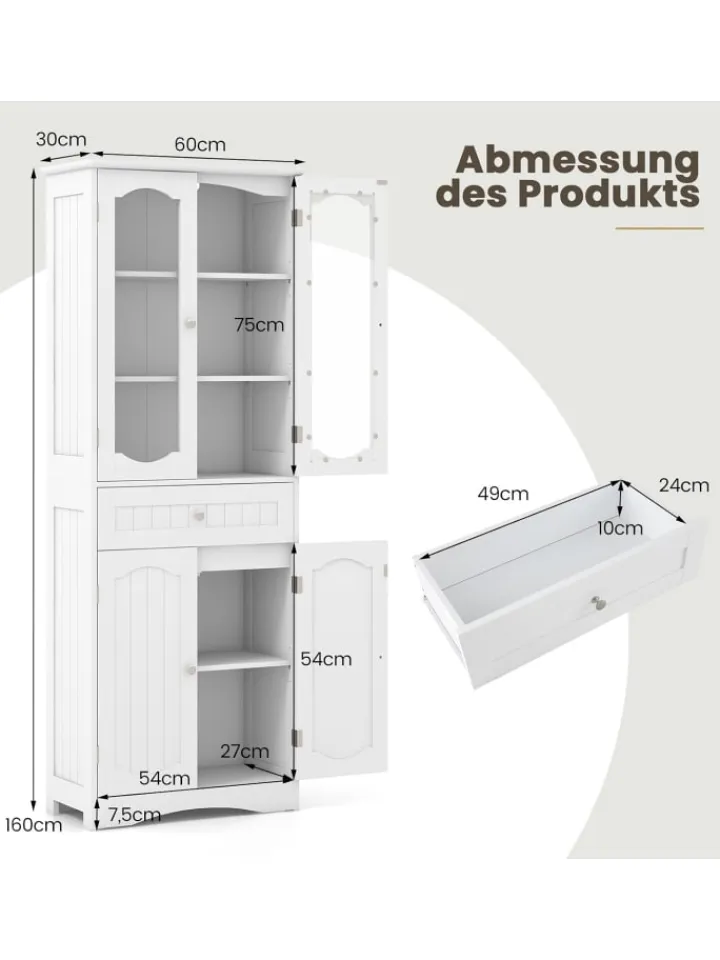 COSTWAY Badmöbel<Badezimmerschrank in Weiß