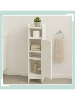 relaxdays Badmöbel|Badezimmermöbel<Badezimmerschrank in Weiß - (B)18 x (H)80 x (T)20 cm