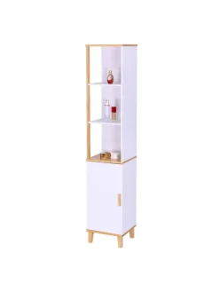 relaxdays Badmöbel|Badezimmermöbel<Badezimmerschrank in Weiß/ Natur - (B)33 x (H)169 x (T)31 cm