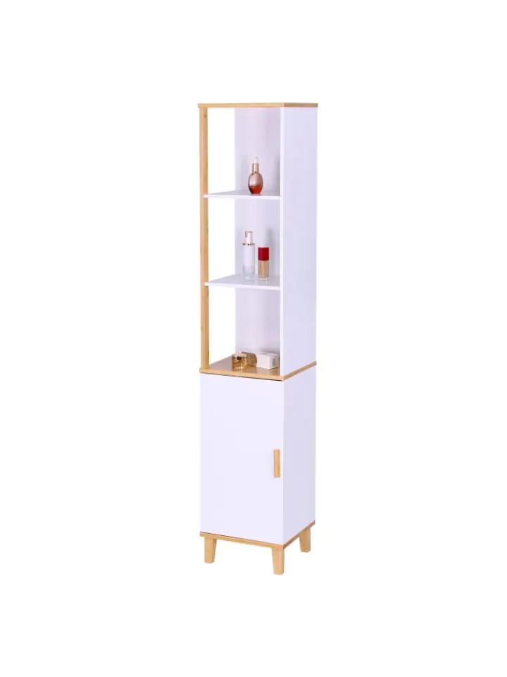 relaxdays Badmöbel|Badezimmermöbel<Badezimmerschrank in Weiß/ Natur - (B)33 x (H)169 x (T)31 cm