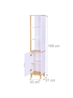 relaxdays Badmöbel|Badezimmermöbel<Badezimmerschrank in Weiß/ Natur - (B)33 x (H)169 x (T)31 cm
