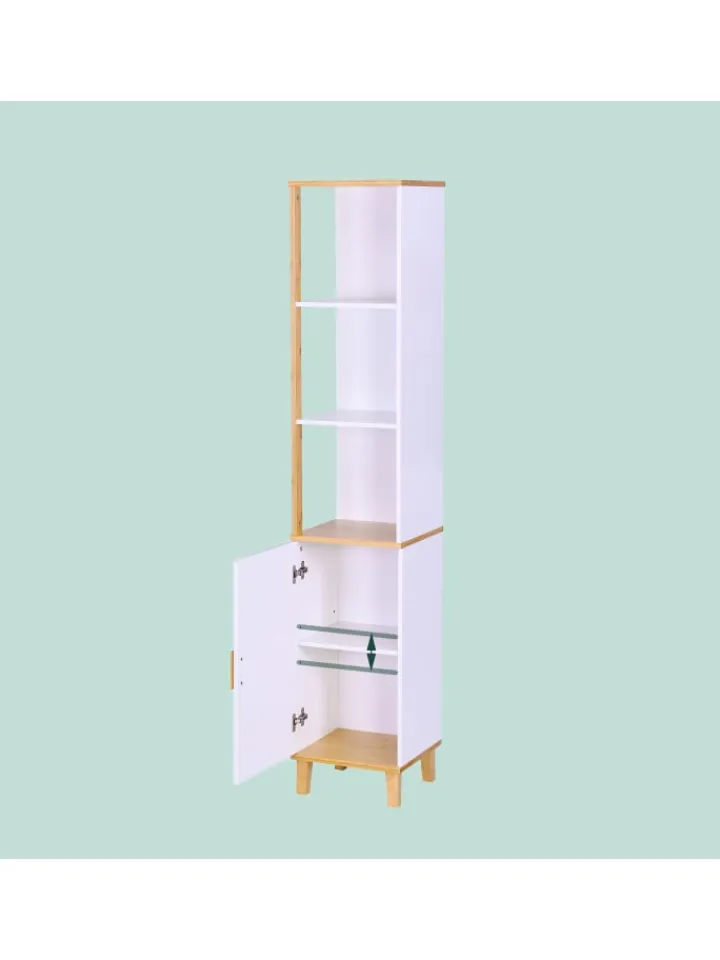 relaxdays Badmöbel|Badezimmermöbel<Badezimmerschrank in Weiß/ Natur - (B)33 x (H)169 x (T)31 cm