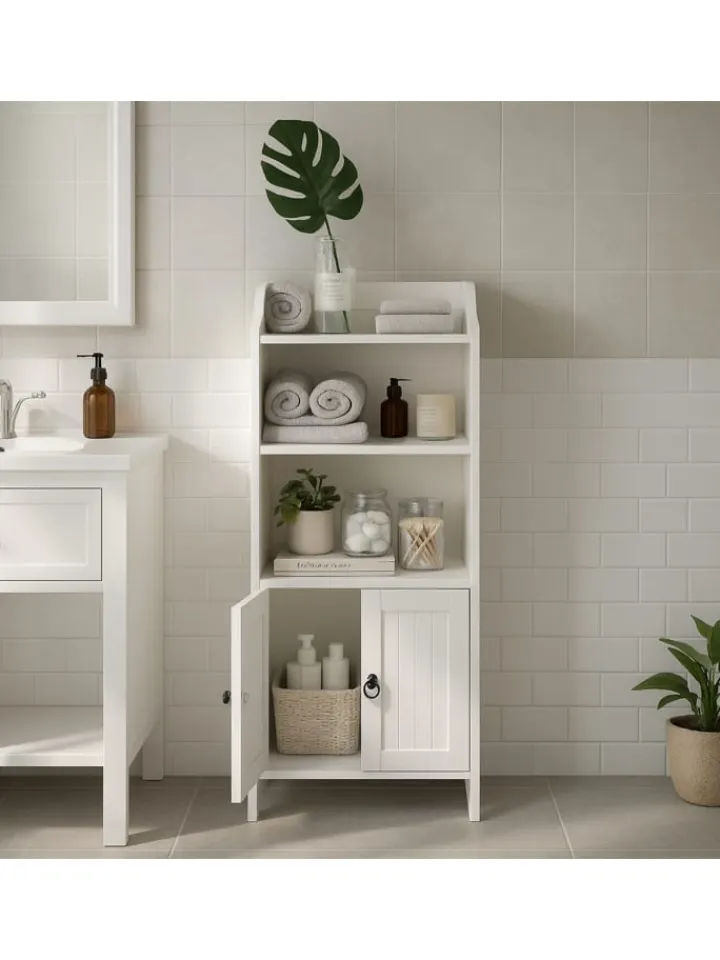 relaxdays Badmöbel<Badezimmerschrank in Weiß - (B)40,5 x (H)86 x (T)36 cm