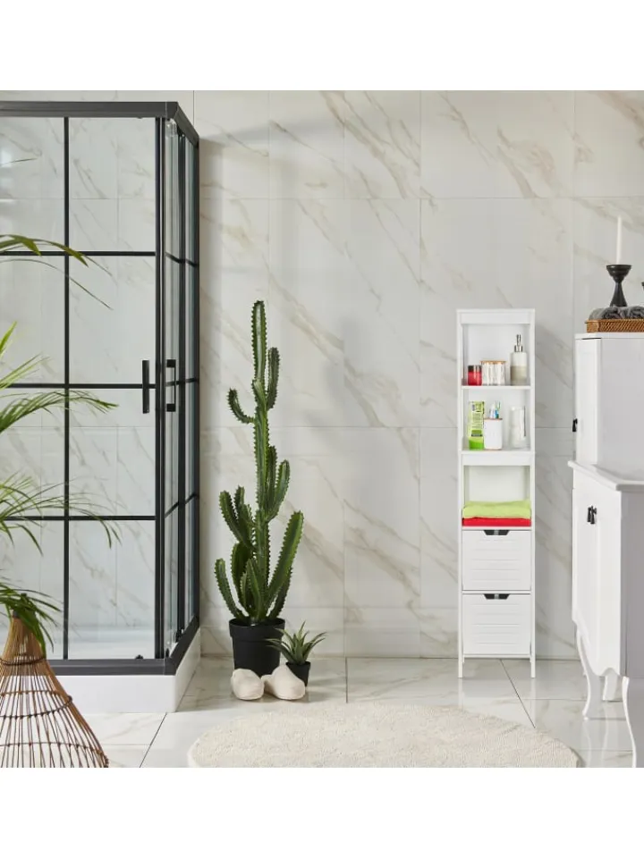 relaxdays Badmöbel<Badezimmerschrank in Weiß - (B)30 x (H)144 x (T)30 cm