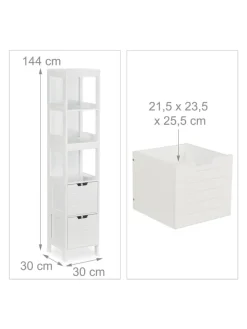 relaxdays Badmöbel<Badezimmerschrank in Weiß - (B)30 x (H)144 x (T)30 cm