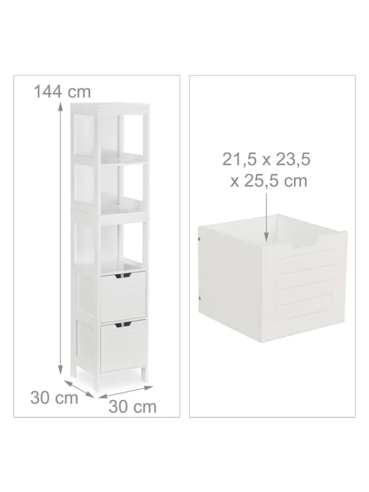 relaxdays Badmöbel<Badezimmerschrank in Weiß - (B)30 x (H)144 x (T)30 cm