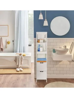 relaxdays Badmöbel<Badezimmerschrank in Weiß - (B)30 x (H)144 x (T)30 cm