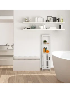 relaxdays Badmöbel|Badezimmermöbel<Badezimmerschrank in Weiß - (B)30 x (H)129 x (T)30 cm