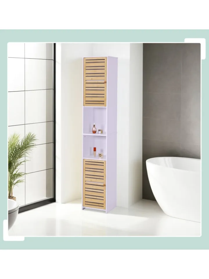 relaxdays Badmöbel<Badezimmerschrank in Weiß/ Natur - (B)34 x (H)190 x (T)29 cm