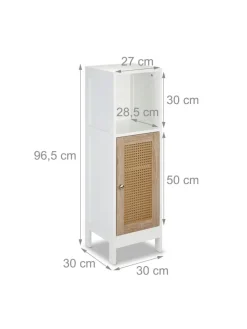 relaxdays Badmöbel<Badezimmerschrank in Weiß/ Natur - (B)30 x (H)96,5 x (T)30 cm