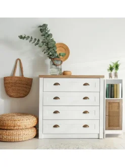 relaxdays Badmöbel<Badezimmerschrank in Weiß/ Natur - (B)30 x (H)96,5 x (T)30 cm