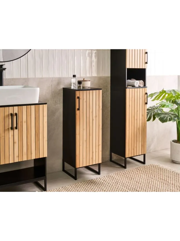 Beliani Badmöbel<Badezimmerschrank MISCANTI in Braun/Schwarz - (W) 30 x (H) 90 x (L) 30 cm