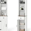 COSTWAY Badezimmermöbel<Badezimmerschrank schmal 40 x 24 x 173cm in Weiß