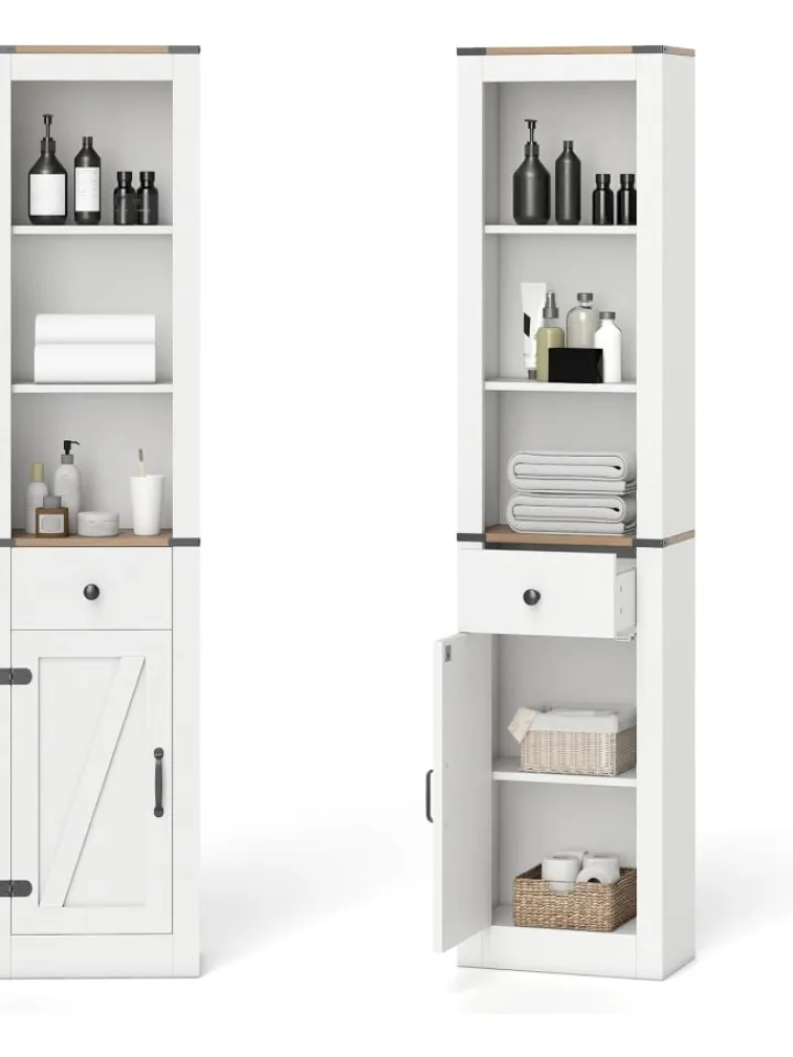 COSTWAY Badezimmermöbel<Badezimmerschrank schmal 40 x 24 x 173cm in Weiß