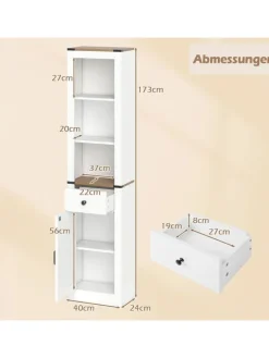 COSTWAY Badezimmermöbel<Badezimmerschrank schmal 40 x 24 x 173cm in Weiß