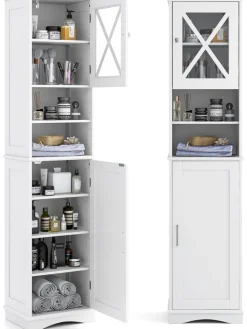 COSTWAY Badezimmermöbel<Badezimmerschrank schmal in Weiß