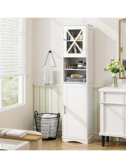 COSTWAY Badezimmermöbel<Badezimmerschrank schmal in Weiß