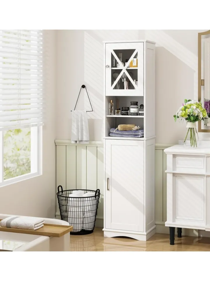 COSTWAY Badezimmermöbel<Badezimmerschrank schmal in Weiß
