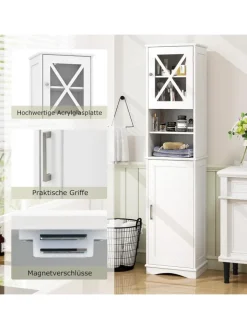 COSTWAY Badezimmermöbel<Badezimmerschrank schmal in Weiß