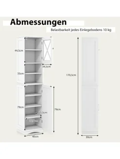 COSTWAY Badezimmermöbel<Badezimmerschrank schmal in Weiß
