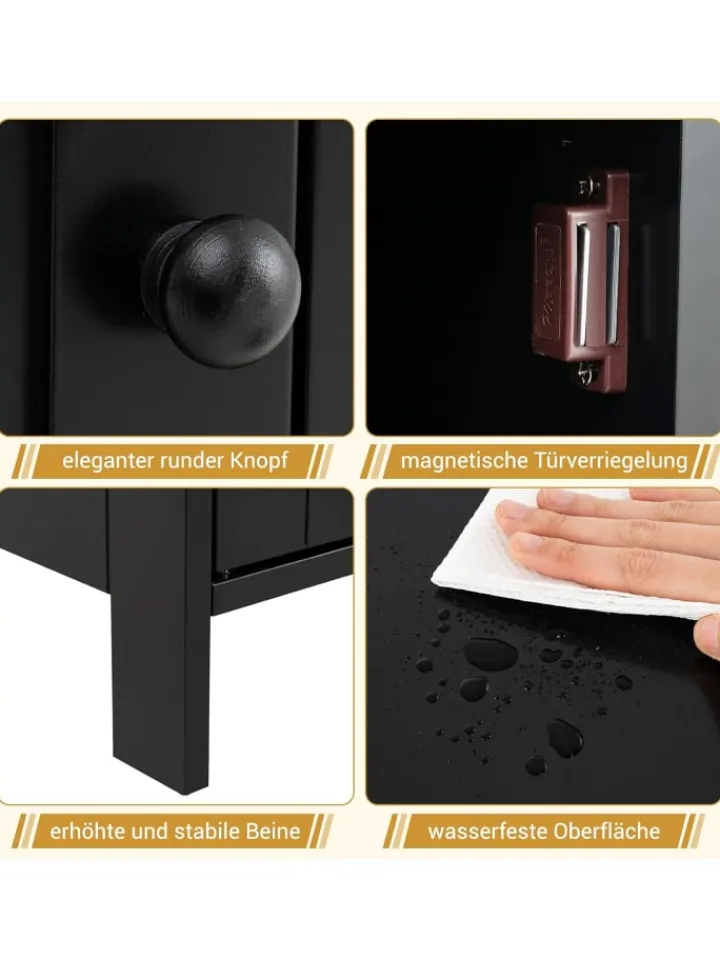 COSTWAY Badezimmermöbel<Badezimmerschrank 40x30x70cm in Schwarz